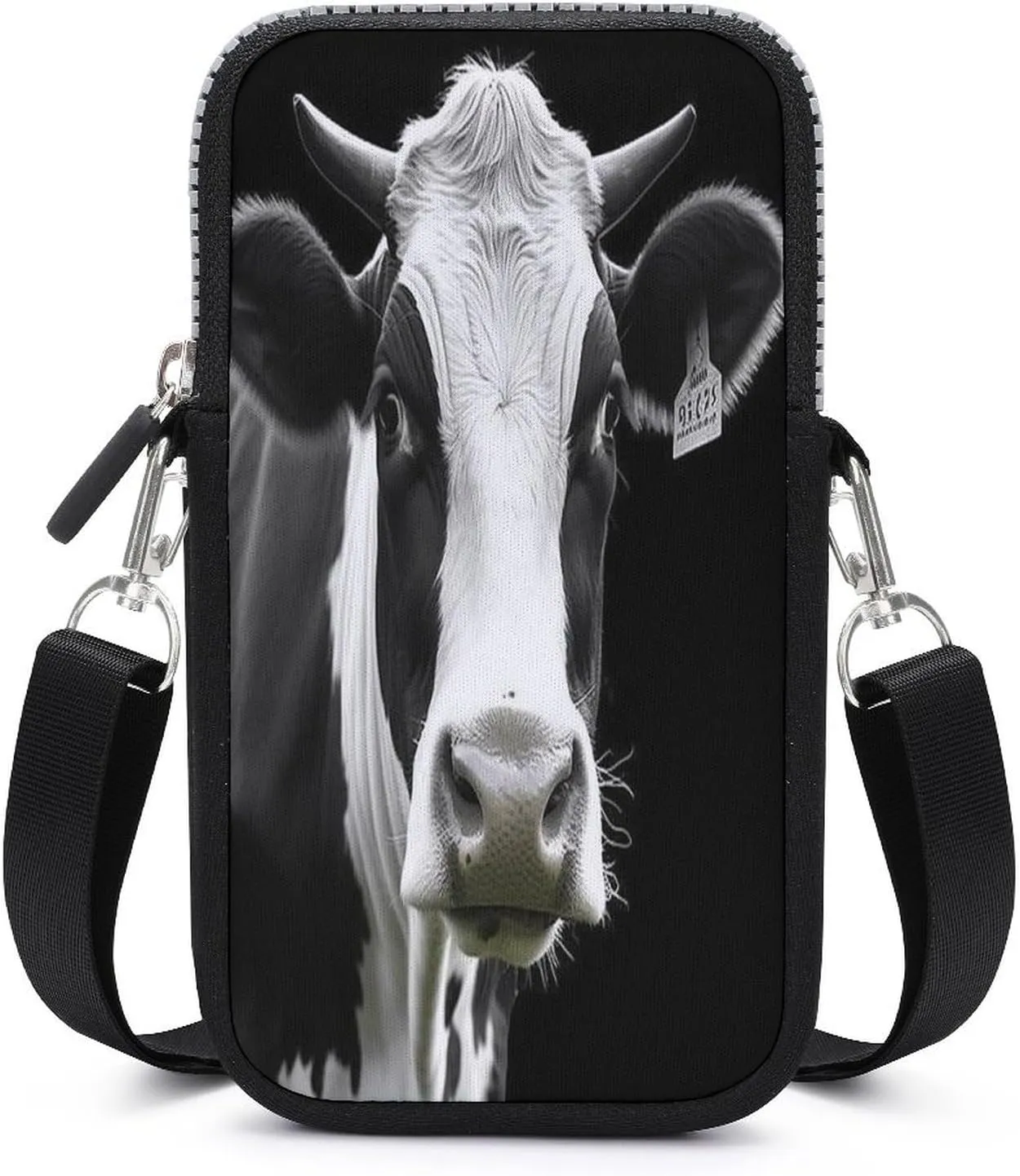 Animal Funny Cow Head Black White Small Crossbody Bag for Women,Lightweight Mini Shoulder Bag Wallet Cell Phone Purse For Running,Travel,Commuting