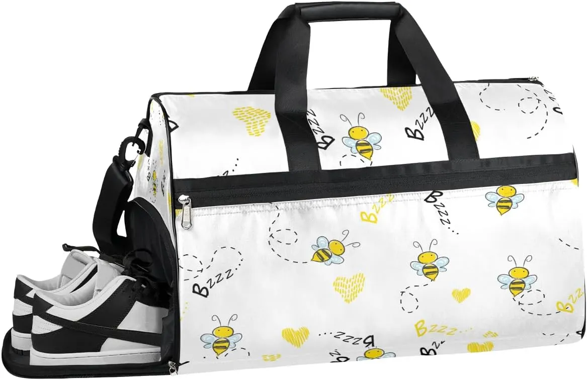 Animals Bee Texture Gym Bag for Women Duffle with Shoes Compartment Men Weekender Duffel Bags for Travel Sports Swimming Overnight Dance