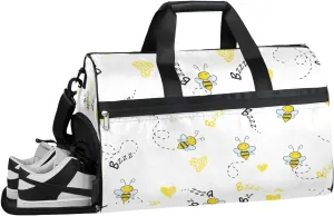Animals Bee Texture Gym Bag for Women Duffle with Shoes Compartment Men Weekender Duffel Bags for Travel Sports Swimming Overnight Dance