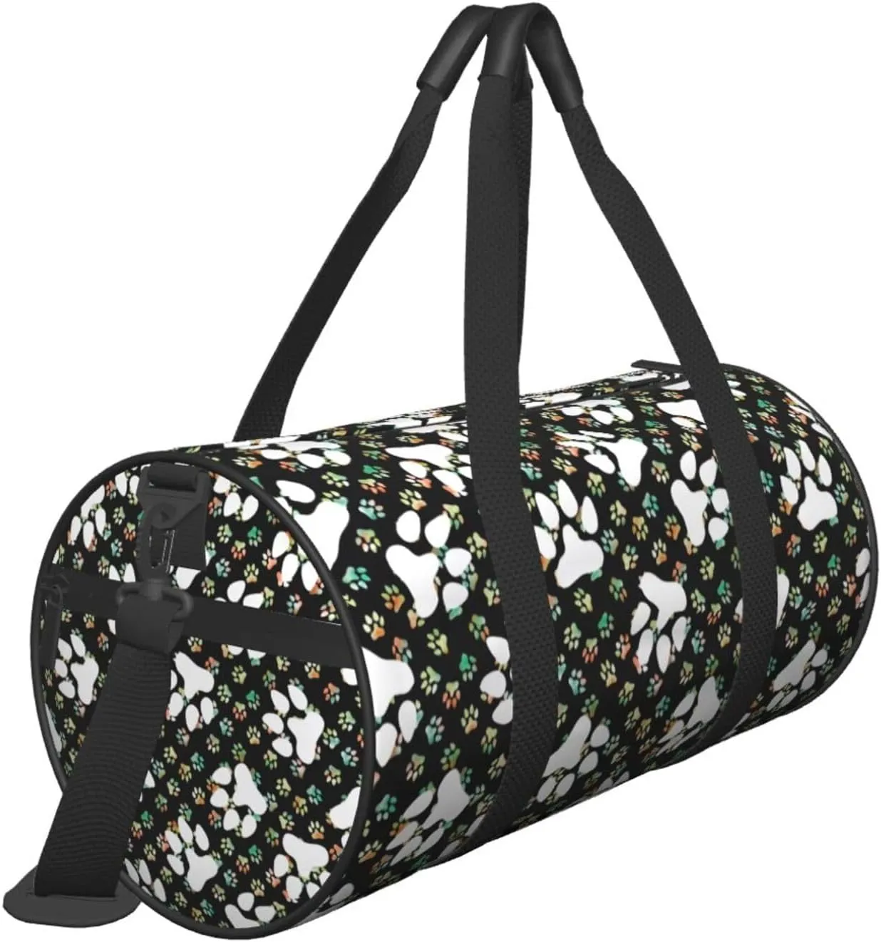 Animals Footprints Cat Dogs Round Travel Duffel Bag Large Capacity Gym Sports Bags for Hiking Vacation Trips