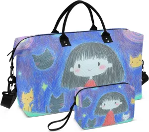 Anime Cats Star Duffle Bag for Travel, Gym Bag with Multiple Interior Pockets for Men Women Overnight Purse Included 20.5 x 1.9 x 13.8 In