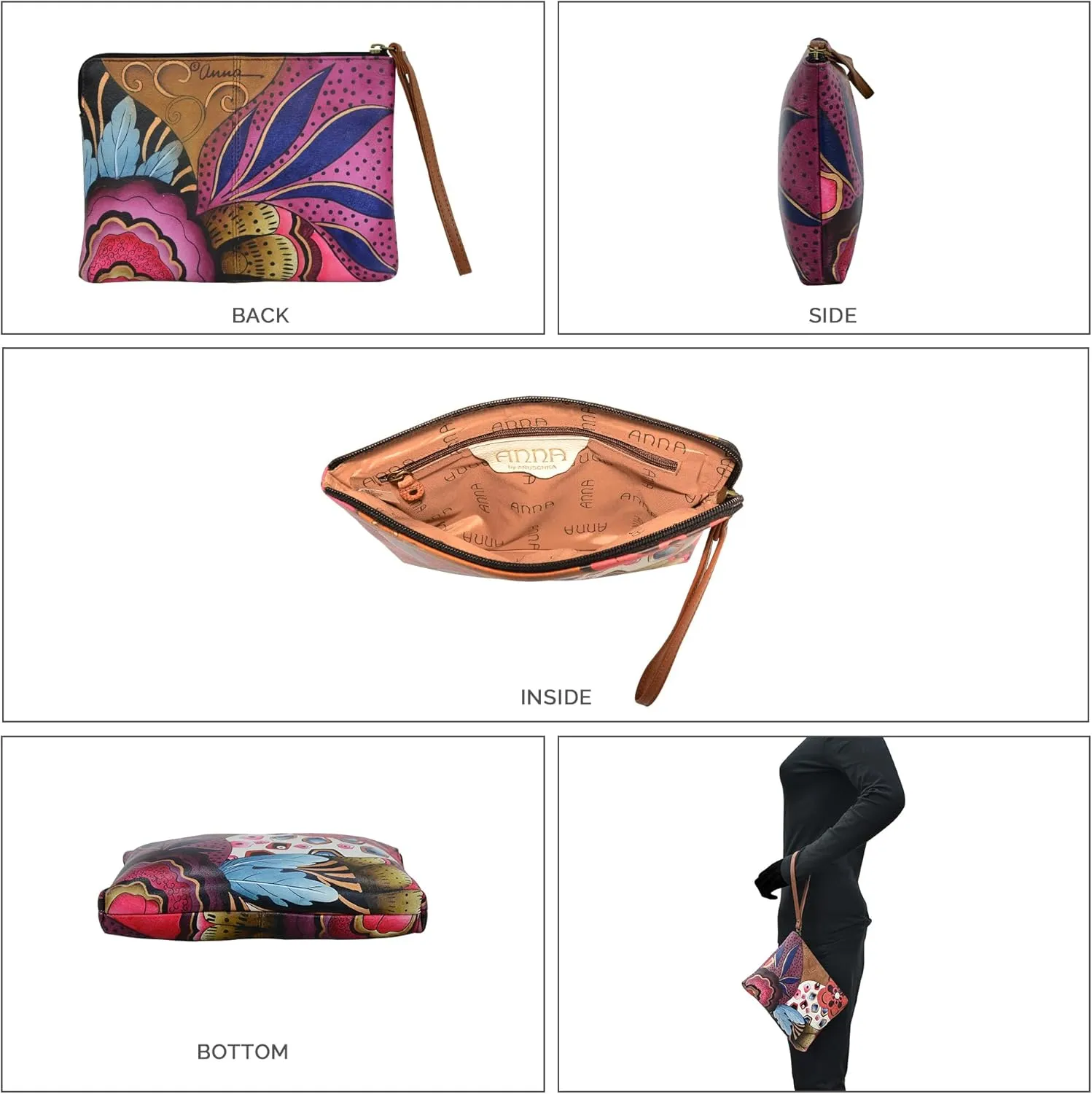 Anna by Anuschka Women's Hand Painted Genuine Leather Wristlet Clutch