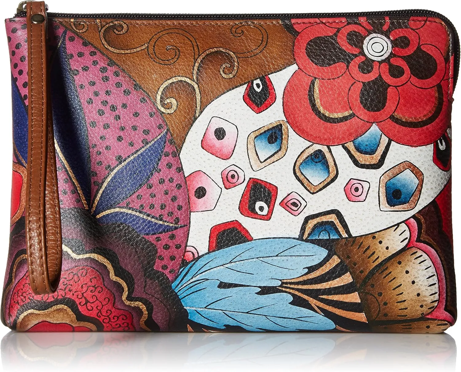 Anna by Anuschka Women's Hand Painted Genuine Leather Wristlet Clutch