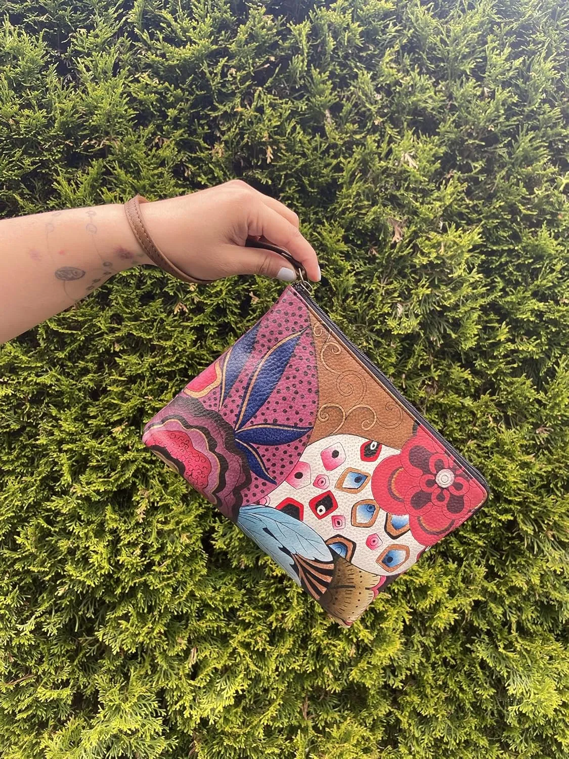 Anna by Anuschka Women's Hand Painted Genuine Leather Wristlet Clutch