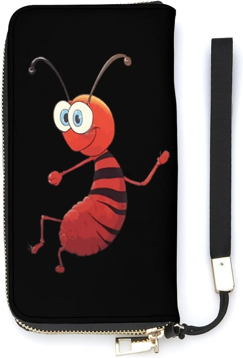 Ant Long Wallet PU Leather Bifold Wallet Credit Card Holder Purse with Hand Strap for Men Women