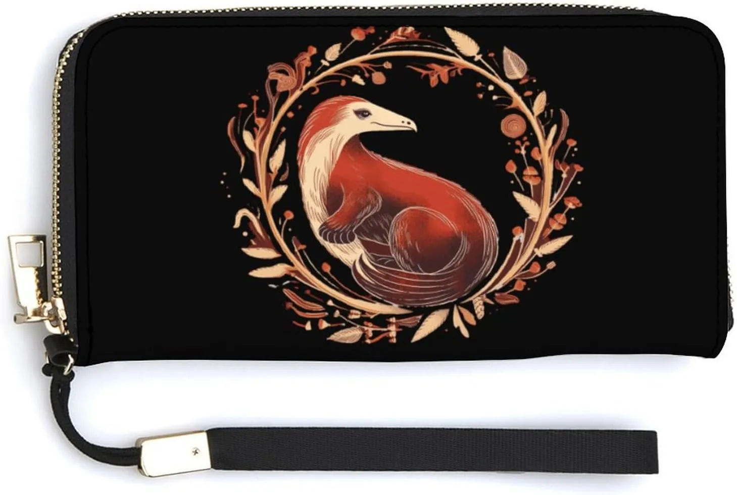 Anteater Print Long Wallet PU Leather Credit Card Holder Minimalist Coin Purse with Hand Strap