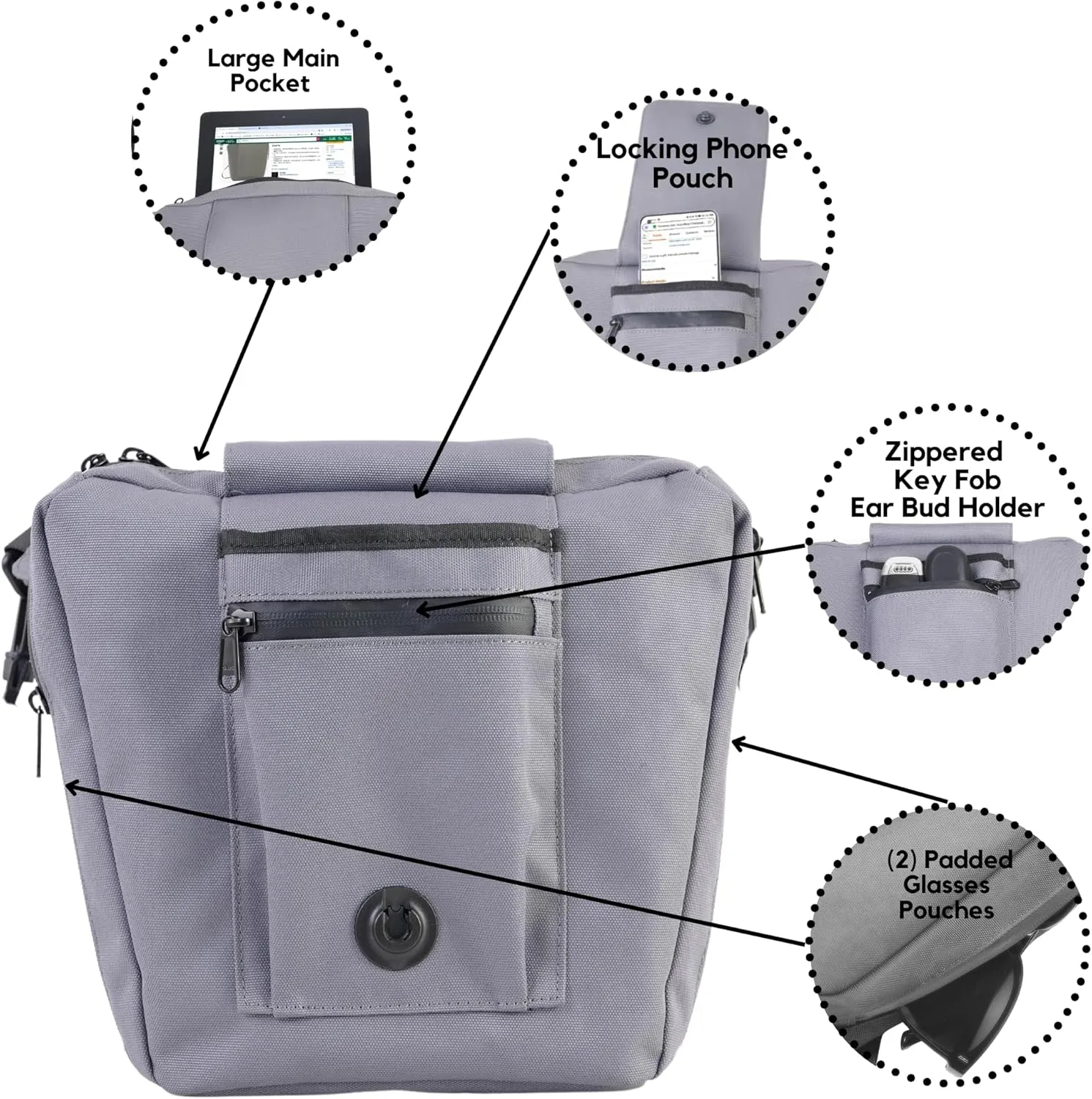 Anti Theft Crossbody Sling Bag Durable Cordura Fabric, Water-Resistant Zippers, Locking Cellphone Pocket, Key Fob Holder