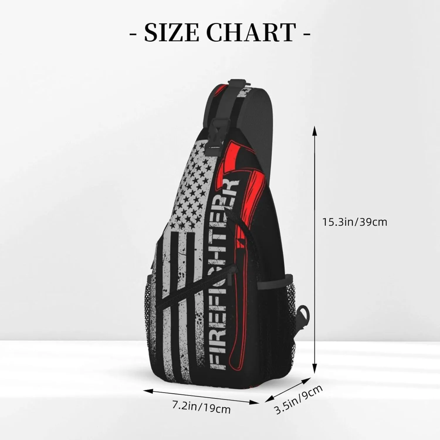 Anti Theft Sling Bag for American Thin Red Line Flag Firefighter Black Crossbody Chest Backpack Small Daypack Fashion Outdoor Cycling Gym Chest Shoulder Bags for Men & Women
