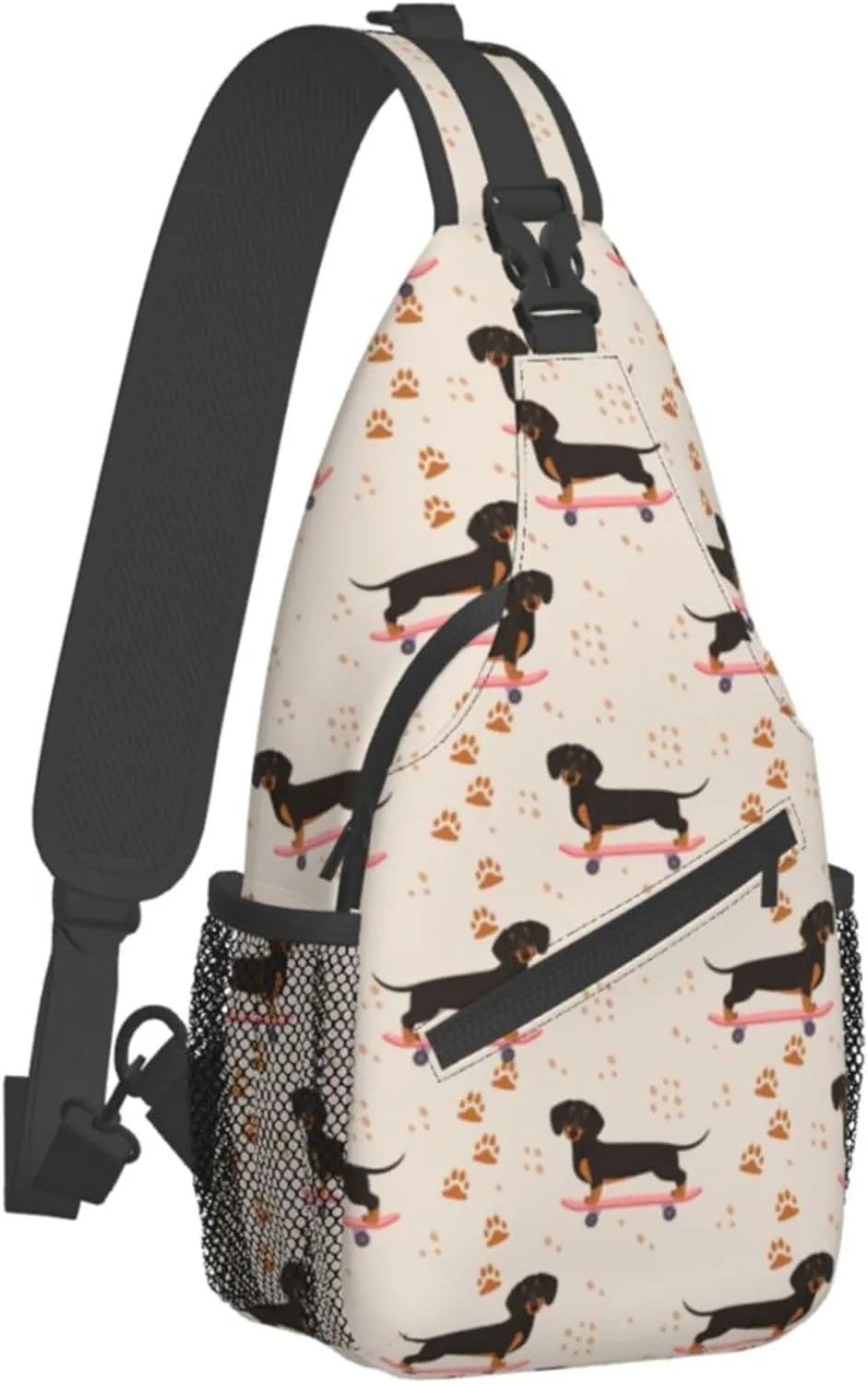 Anti Theft Sling Bag Shoulder Crossbody Backpack Waterproof Chest Bag Lightweight Cartoon dogs skateboard Doxie Dachshund Weiner Dog Pet Dogs Casual Daypack