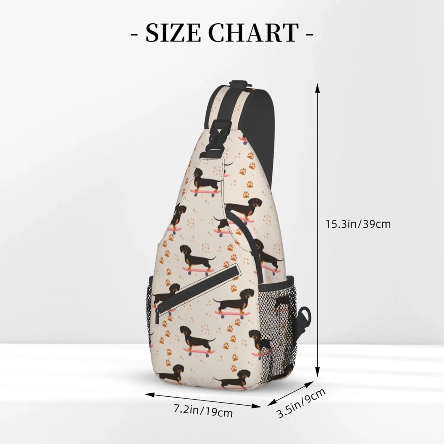 Anti Theft Sling Bag Shoulder Crossbody Backpack Waterproof Chest Bag Lightweight Cartoon dogs skateboard Doxie Dachshund Weiner Dog Pet Dogs Casual Daypack