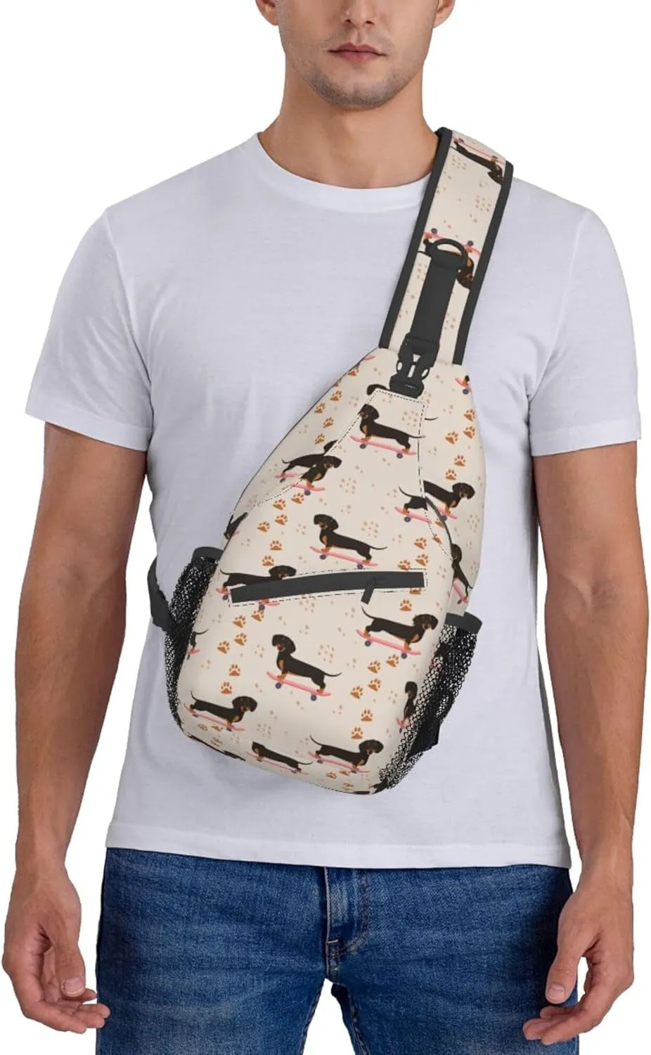 Anti Theft Sling Bag Shoulder Crossbody Backpack Waterproof Chest Bag Lightweight Cartoon dogs skateboard Doxie Dachshund Weiner Dog Pet Dogs Casual Daypack