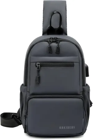 Anti Theft Sling Crossbody Backpack Shoulder Bag for Men,Chest Bags with USB Charger Port For Casual Camping Biking Travel Cycling (Grey)