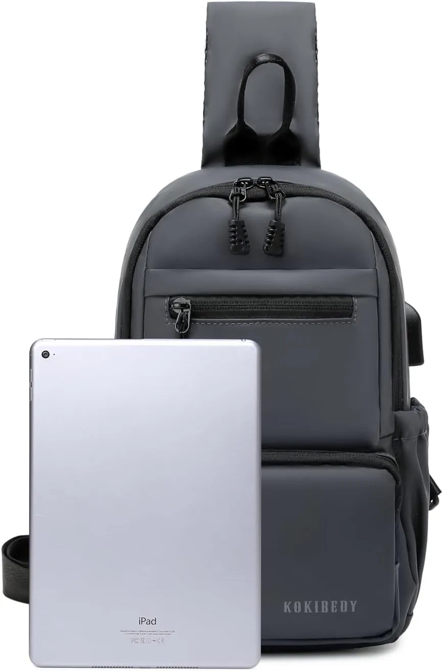 Anti Theft Sling Crossbody Backpack Shoulder Bag for Men,Chest Bags with USB Charger Port For Casual Camping Biking Travel Cycling (Grey)
