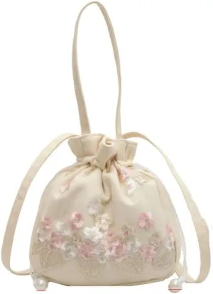 Antique Accessory Bag Drawstrings Bag Handbag, Ethnic Style Women Embroidery Floral Bucket Bag Tote Bag Clutch Purses