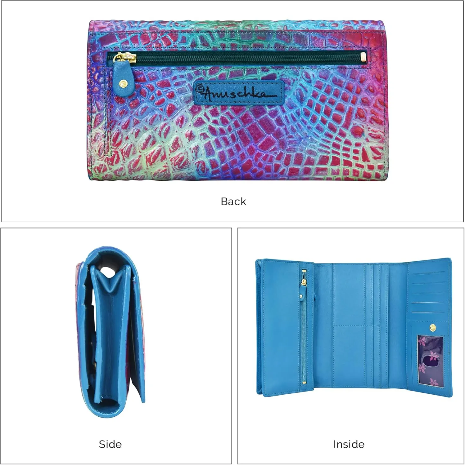 Anuschka Women’s Original Hand-Painted Genuine Leather RFID Blocking Three Fold Wallet