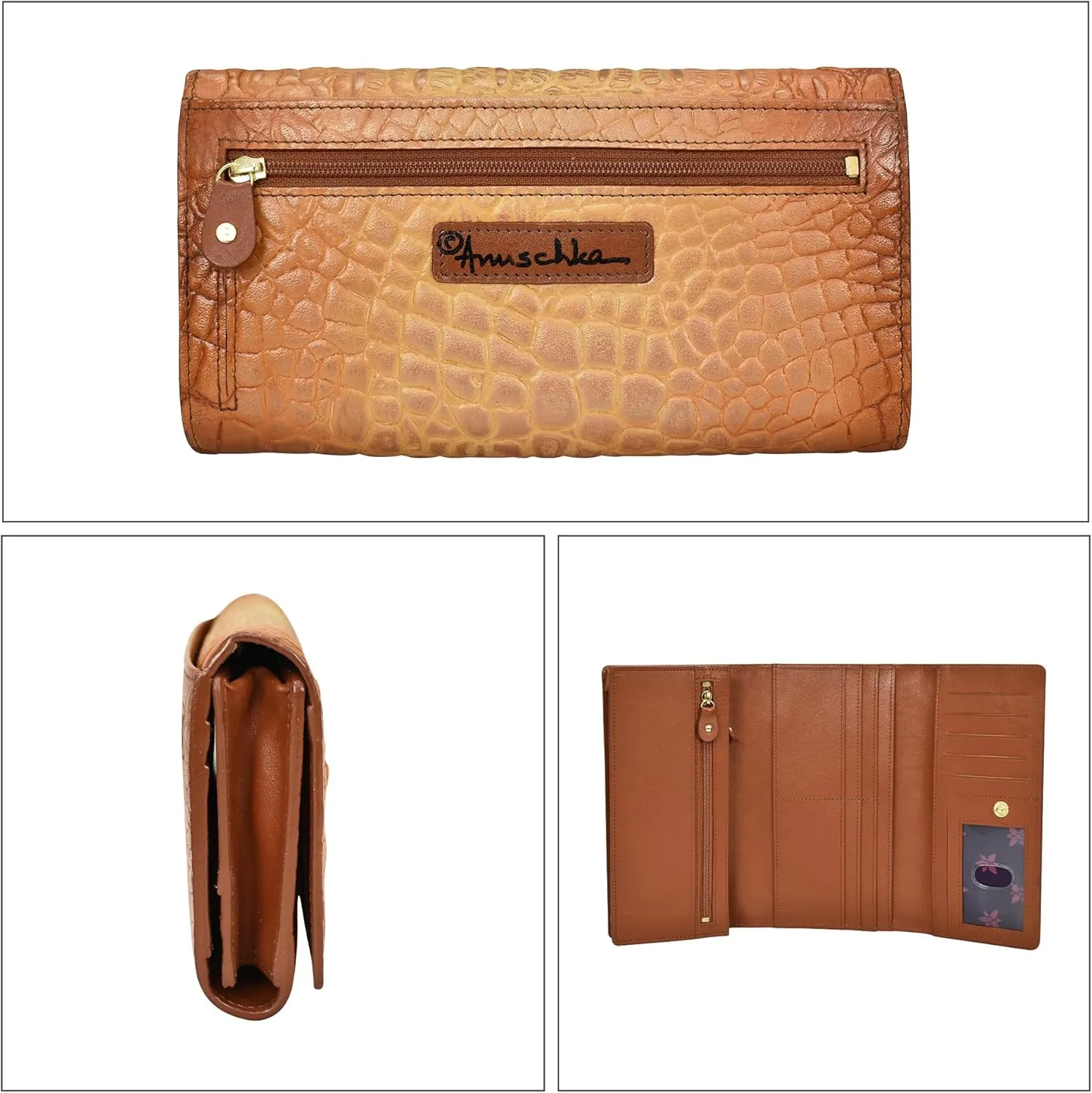 Anuschka Women’s Original Hand-Painted Genuine Leather RFID Blocking Three Fold Wallet