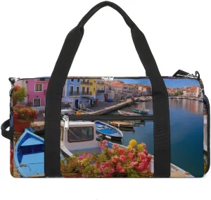 Architectural Prints of Seaside Towns Sports Gym Bag Lightweight Travel Duffel Bag Workout Bags Casual Weekender Bag for Men Women