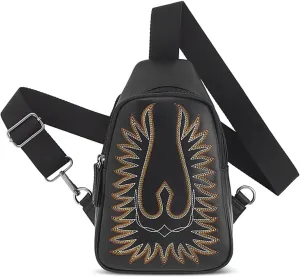 ARIAT Women's Casanova Leather Sling Bag – Eagle Boot Stitch Design, Adjustable Nylon Strap
