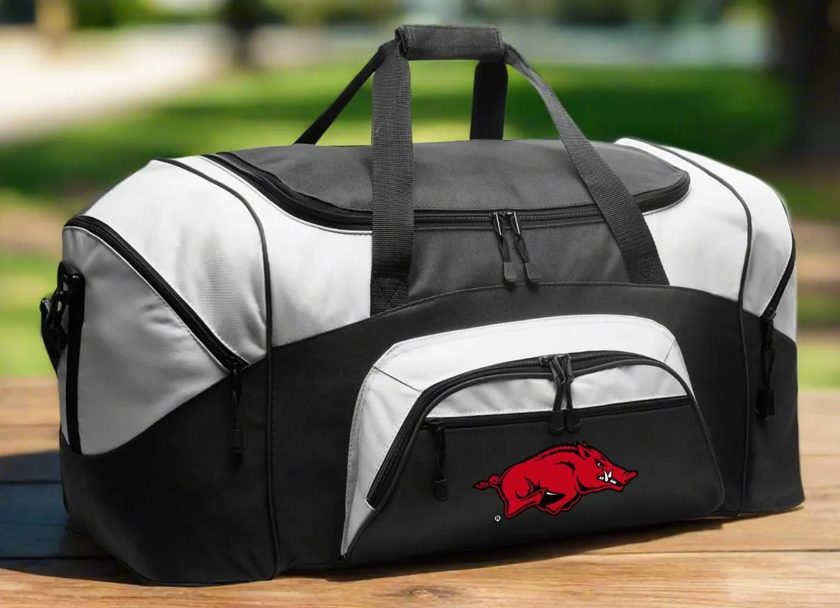 Arkansas Razorbacks Large Duffel Bag - Black - Official University of Arkansas Gym Bag, Suitcase or Overnight Bag