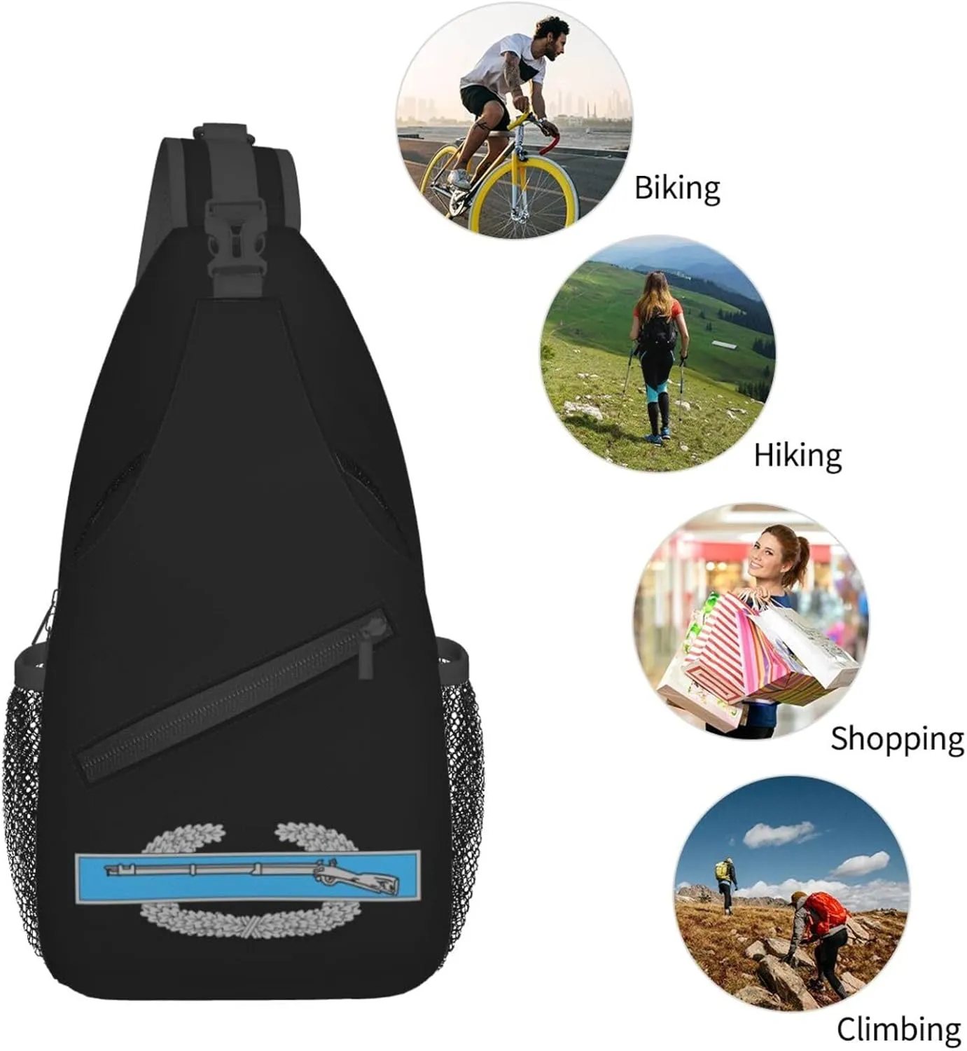 Army Combat Infantry Badge Sling Backpack Shoulder Chest Bag For Men Women Hiking Travel Crossbody Daypack