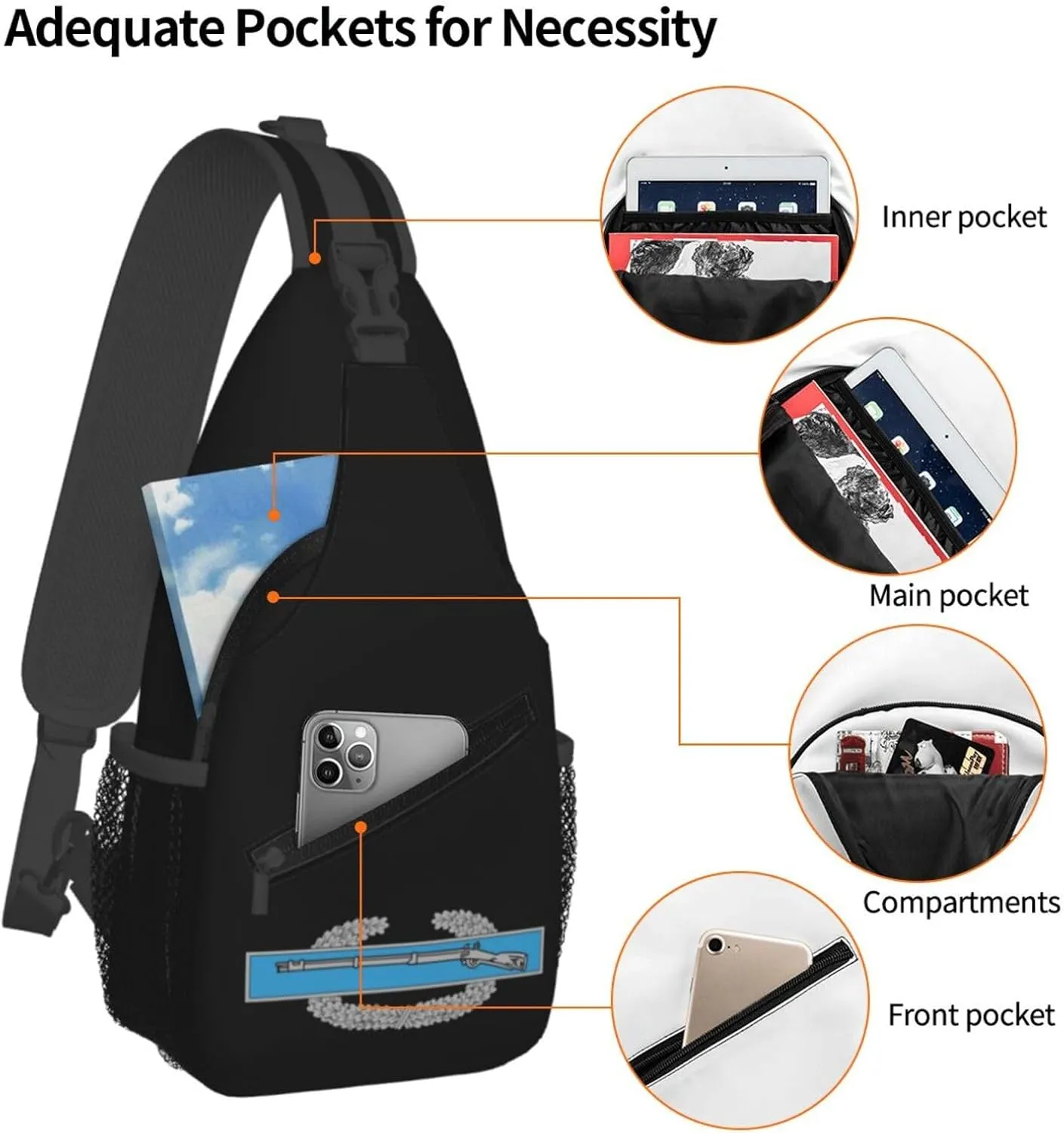 Army Combat Infantry Badge Sling Backpack Shoulder Chest Bag For Men Women Hiking Travel Crossbody Daypack