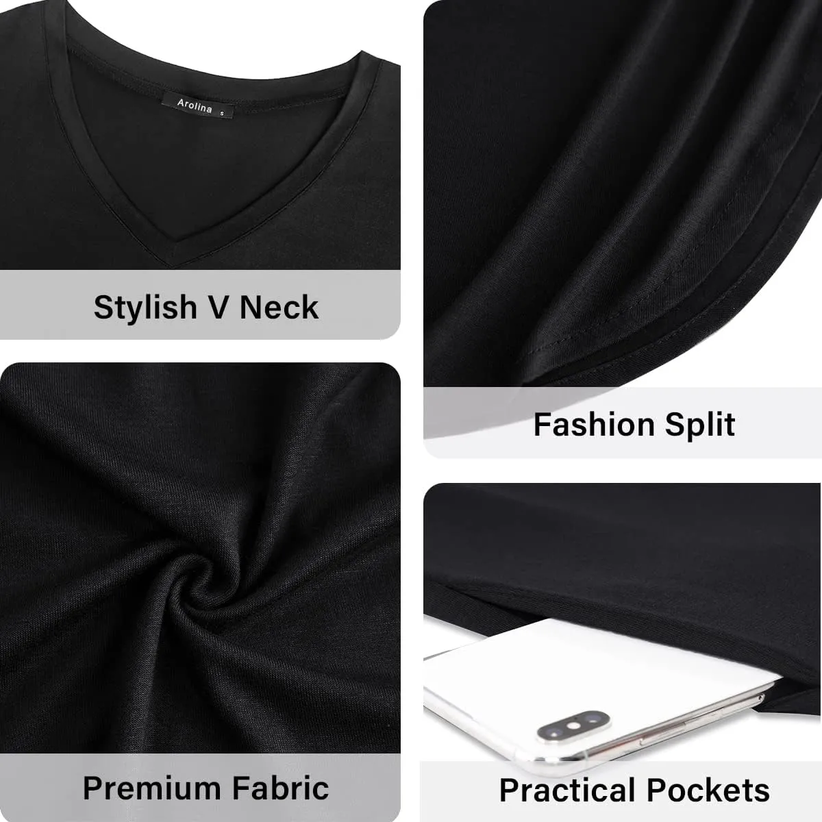 Arolina Women's Summer Maxi Dress Short Sleeve V Neck Casual Loose Long Beach Split Dresses with Pockets