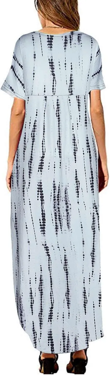 Arolina Women's Summer Maxi Dress Short Sleeve V Neck Casual Loose Long Beach Split Dresses with Pockets