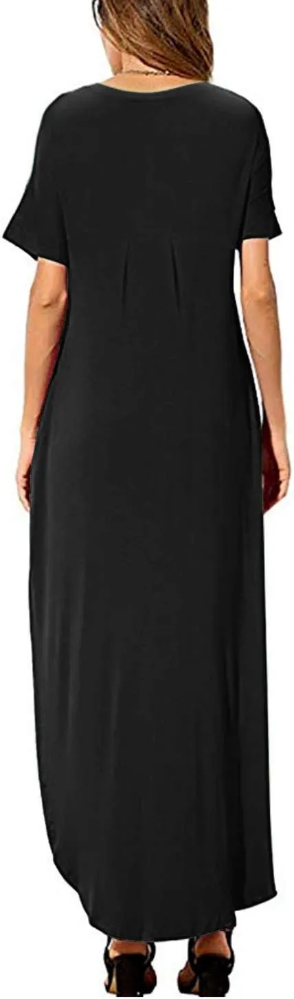 Arolina Women's Summer Maxi Dress Short Sleeve V Neck Casual Loose Long Beach Split Dresses with Pockets