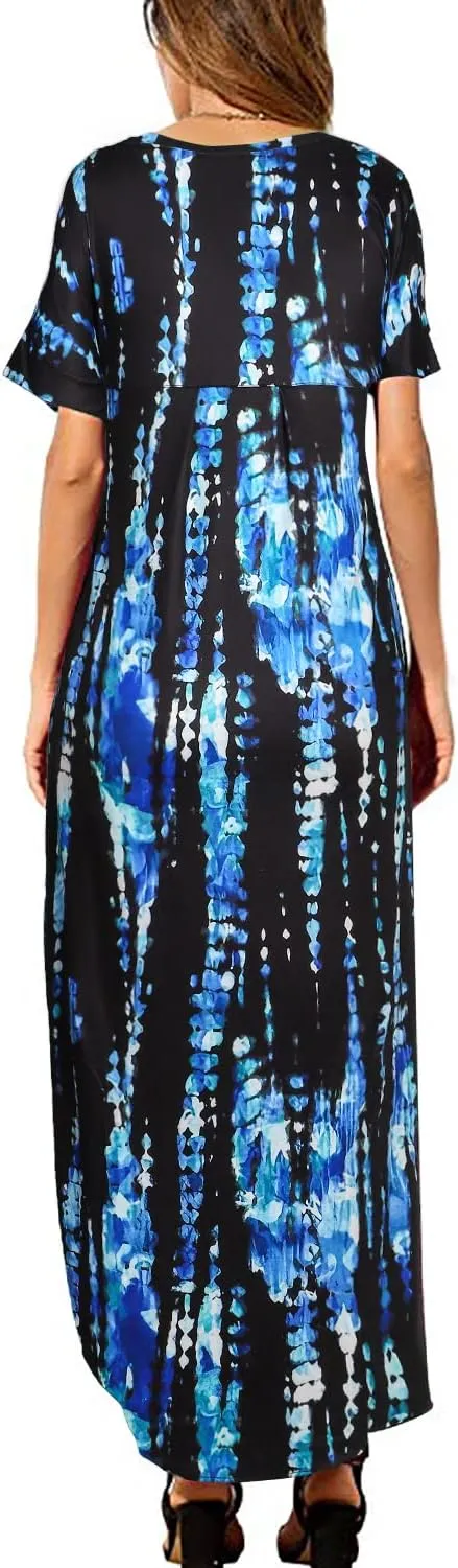 Arolina Women's Summer Maxi Dress Short Sleeve V Neck Casual Loose Long Beach Split Dresses with Pockets