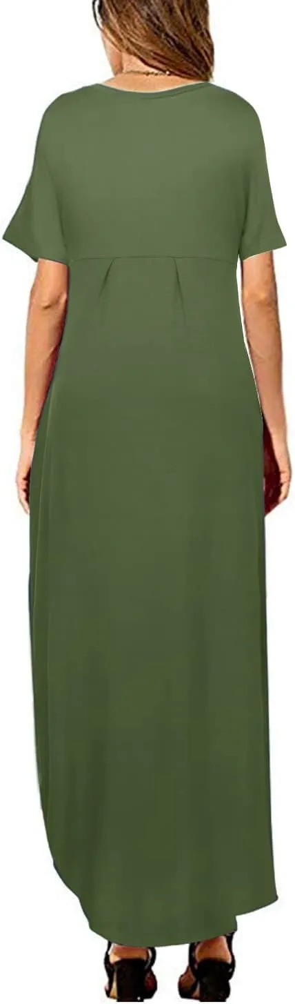 Arolina Women's Summer Maxi Dress Short Sleeve V Neck Casual Loose Long Beach Split Dresses with Pockets