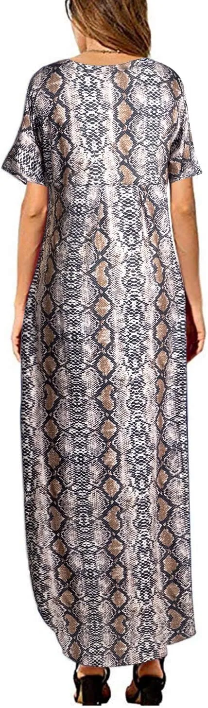 Arolina Women's Summer Maxi Dress Short Sleeve V Neck Casual Loose Long Beach Split Dresses with Pockets