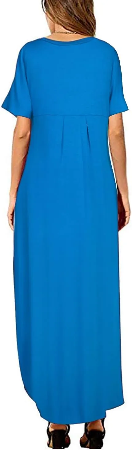 Arolina Women's Summer Maxi Dress Short Sleeve V Neck Casual Loose Long Beach Split Dresses with Pockets