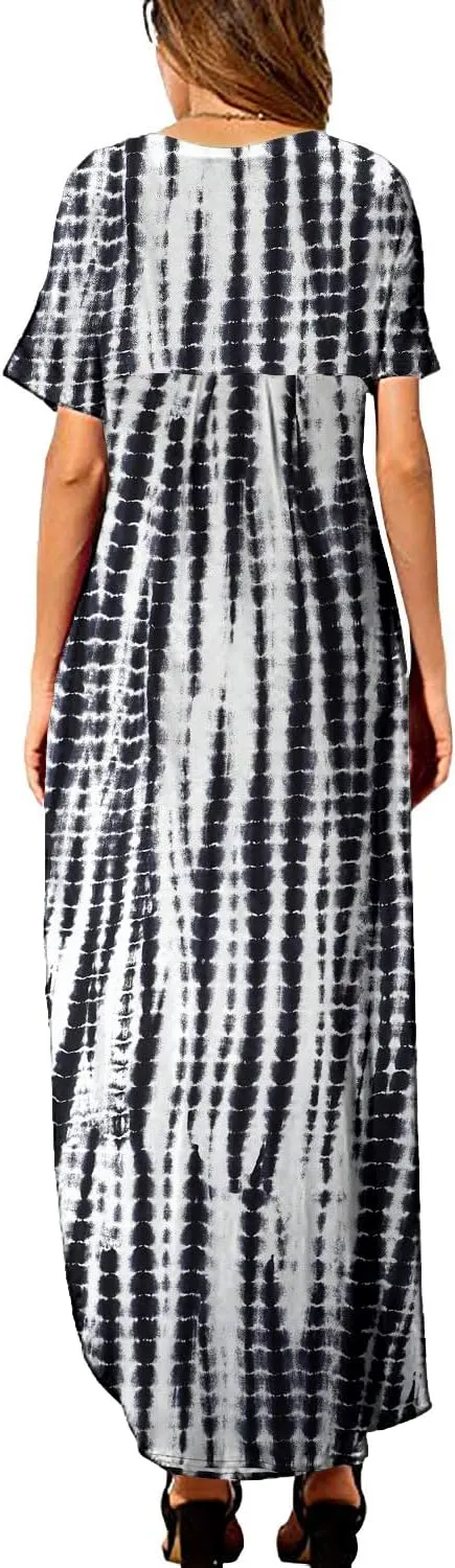 Arolina Women's Summer Maxi Dress Short Sleeve V Neck Casual Loose Long Beach Split Dresses with Pockets