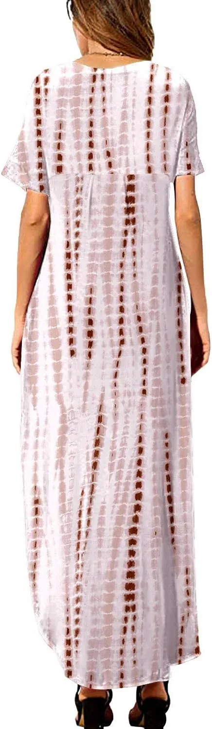 Arolina Women's Summer Maxi Dress Short Sleeve V Neck Casual Loose Long Beach Split Dresses with Pockets