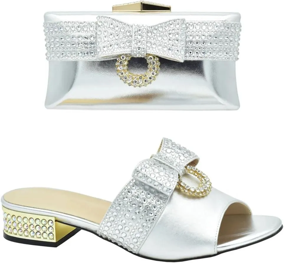 Art Deco Rhinestone Bridal Shoes Bag Combo African Wedding Italian Crafted Party Heels