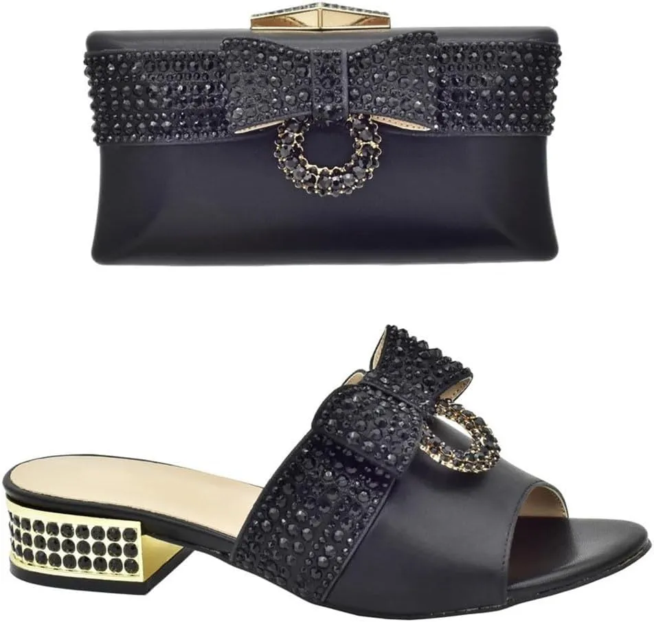 Art Deco Rhinestone Bridal Shoes Bag Combo African Wedding Italian Crafted Party Heels