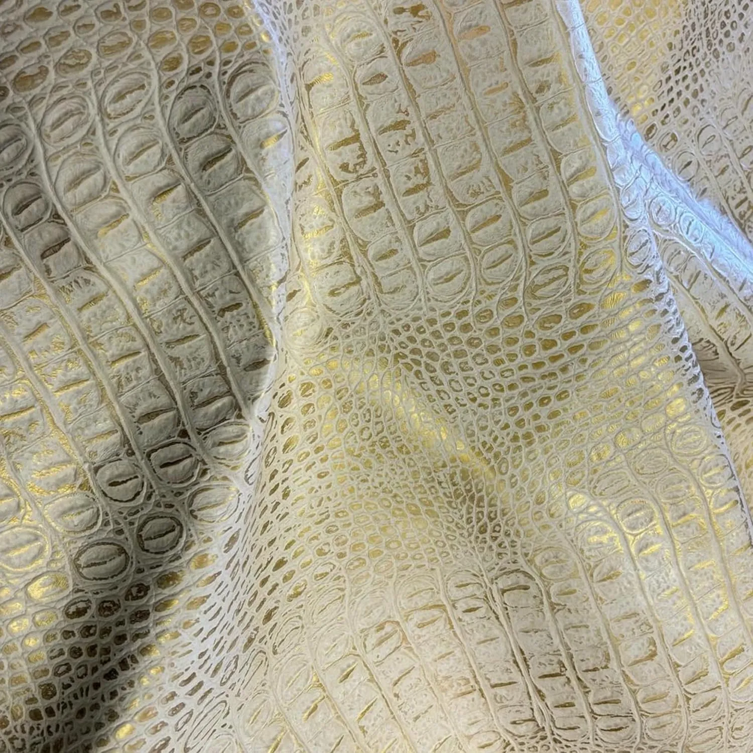 ArtisanCowhides Genuine Crocodile Embossed Cowhide Leather for Crafts Projects– Beige Gold 10 SqFt - 3.0-3.5 oz