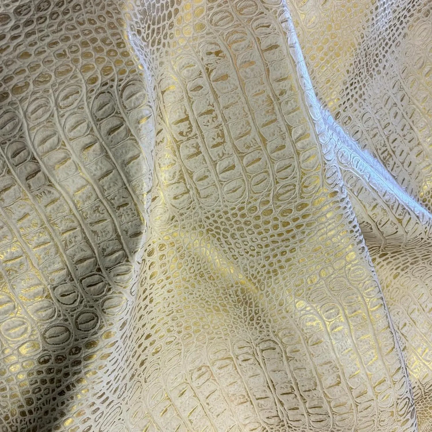 ArtisanCowhides Genuine Crocodile Embossed Cowhide Leather for Crafts Projects– Beige Gold 10 SqFt - 3.0-3.5 oz
