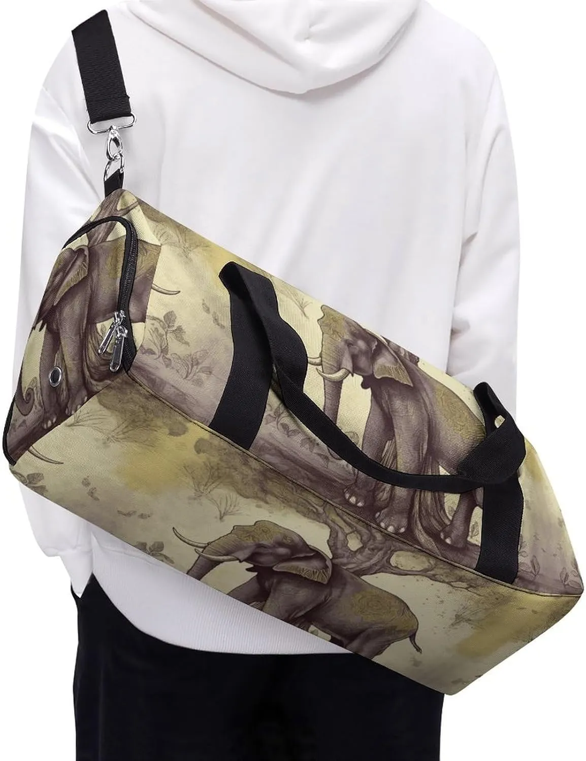 Asian Elephant with Tree Sports Gym Bag Carry on Holdalls for Men Small Duffel Bags for Women with Shoe Compartment
