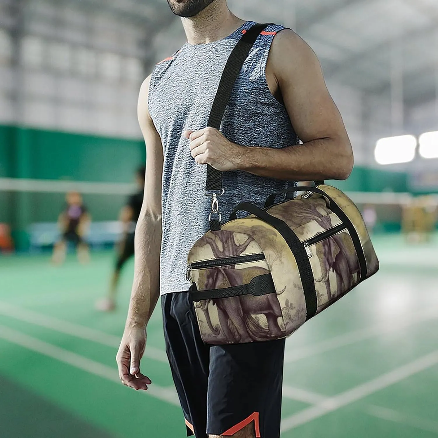 Asian Elephant with Tree Sports Gym Bag Carry on Holdalls for Men Small Duffel Bags for Women with Shoe Compartment