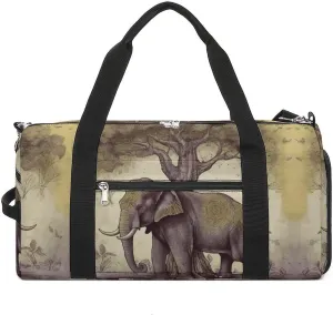 Asian Elephant with Tree Sports Gym Bag Carry on Holdalls for Men Small Duffel Bags for Women with Shoe Compartment