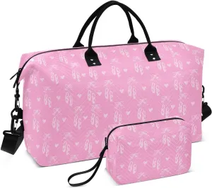 Aslsiy Travel Duffel Bags for Women Ballet Shoes and Heart Sports Duffel Bag Pink Weekender Bags Gym Bag with Toiletry Bag Carry on Overnight Bag