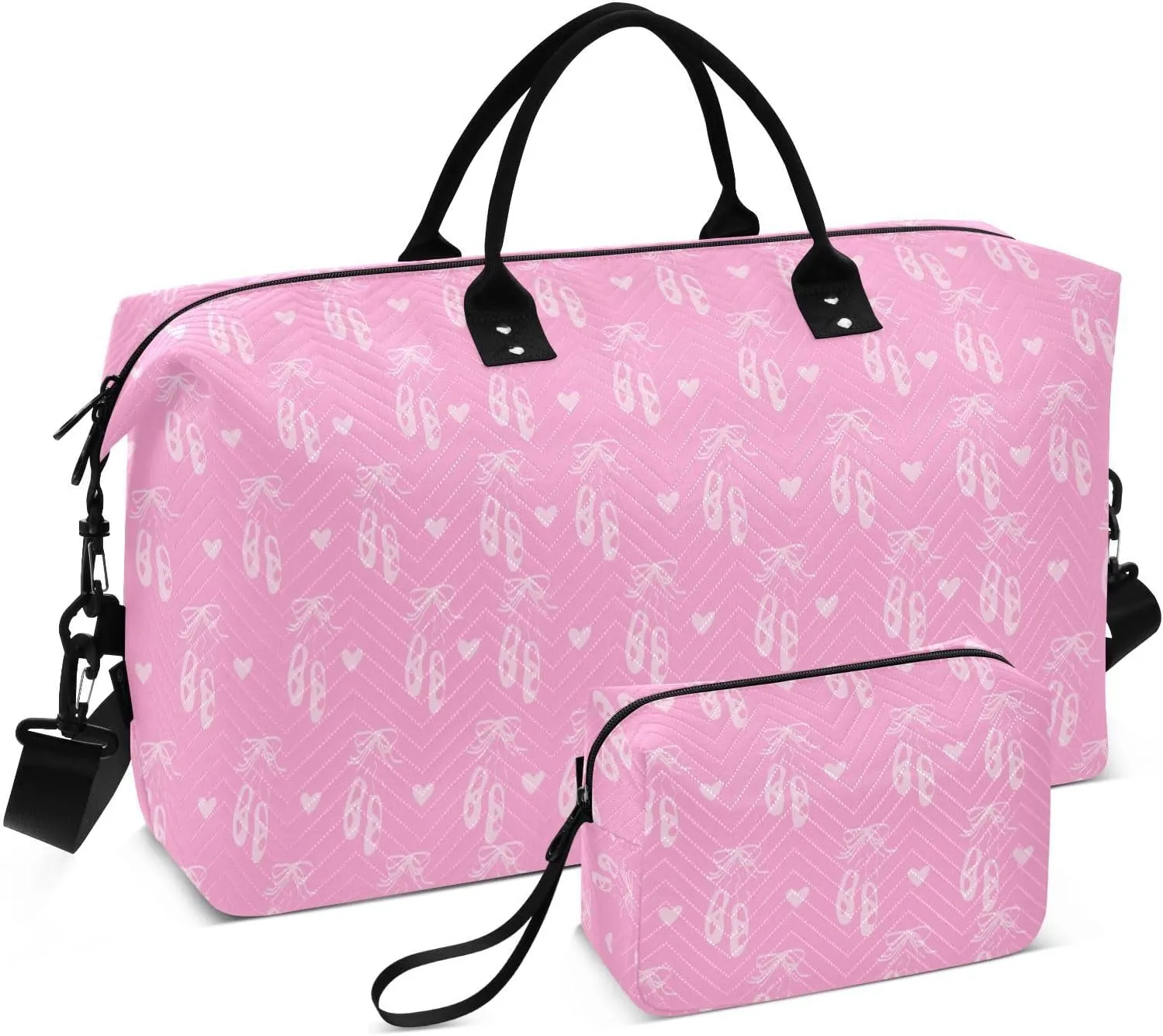 Aslsiy Travel Duffel Bags for Women Ballet Shoes and Heart Sports Duffel Bag Pink Weekender Bags Gym Bag with Toiletry Bag Carry on Overnight Bag
