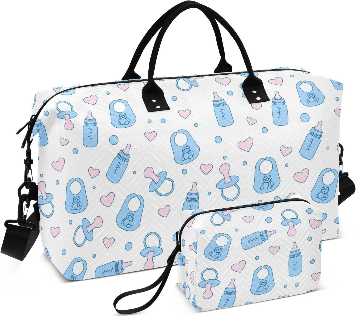 Aslsiy Travel Duffel Bags for Women Blue Bottles Pacifiers Bibs Sport Duffel Bag Weekender Bag Gym Bag with Toiletry Bag Carry on Overnight Bag