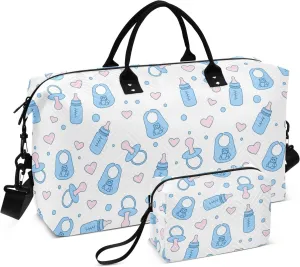 Aslsiy Travel Duffel Bags for Women Blue Bottles Pacifiers Bibs Sport Duffel Bag Weekender Bag Gym Bag with Toiletry Bag Carry on Overnight Bag