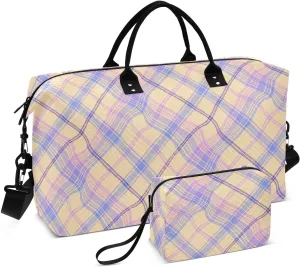 Aslsiy Travel Duffel Bags for Women Check Plaid Khaki Sports Duffel Bags Visual Illusion Weekender Bags Gym Bag with Toiletry Bag Carry on Overnight Bag