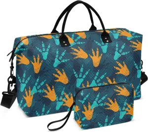Aslsiy Travel Duffel Bags for Women Dinosaur Footprint Tracks Sport Duffel Bag Blue Weekender Bags Gym Bag with Toiletry Bag Carry on Overnight Bag
