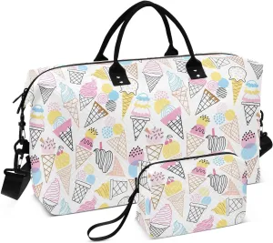 Aslsiy Travel Duffel Bags for Women Ice Cream Horn Sports Duffel Bag White Weekender Bags Gym Bag with Toiletry Bag Carry on Overnight Bag