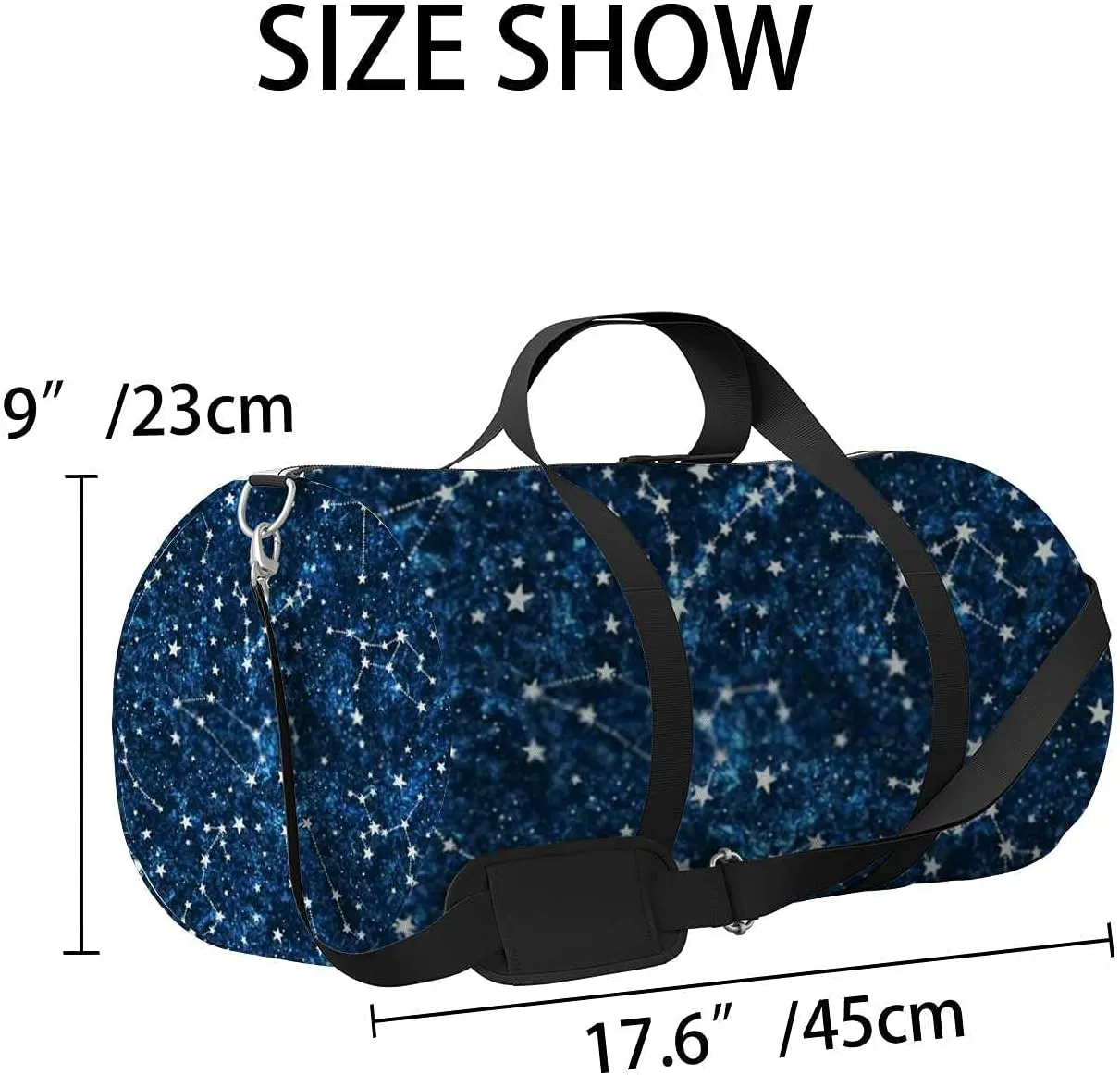 Astrology Constellations Stars Dark Blue Space Sports Duffel Bag Travel Gym Tote Bags Lightweight Durable Shoulder Strap Waterproof Polyester Outside Mesh Pocket Overnight Trip Duffel Bag for Women Men