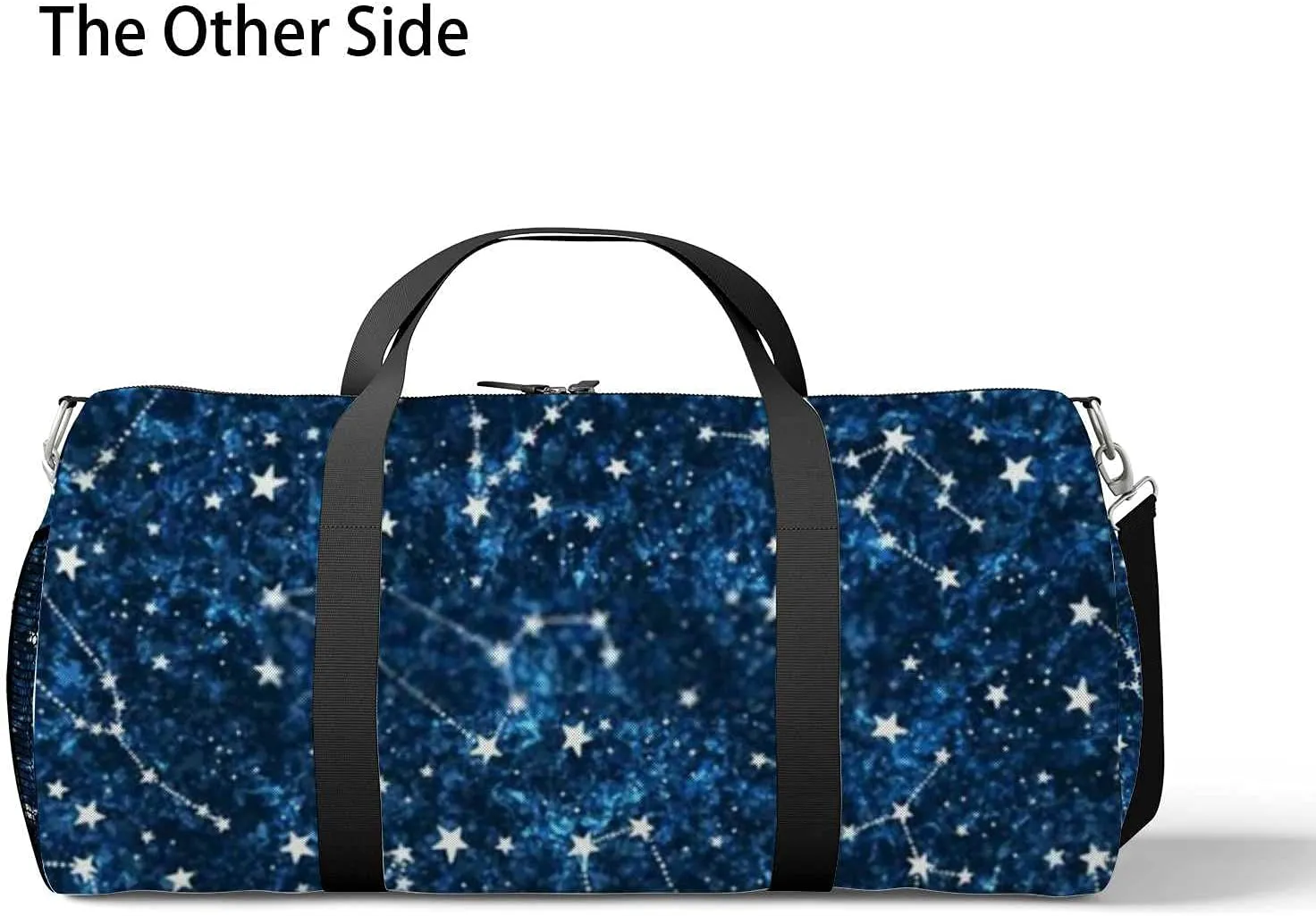 Astrology Constellations Stars Dark Blue Space Sports Duffel Bag Travel Gym Tote Bags Lightweight Durable Shoulder Strap Waterproof Polyester Outside Mesh Pocket Overnight Trip Duffel Bag for Women Men